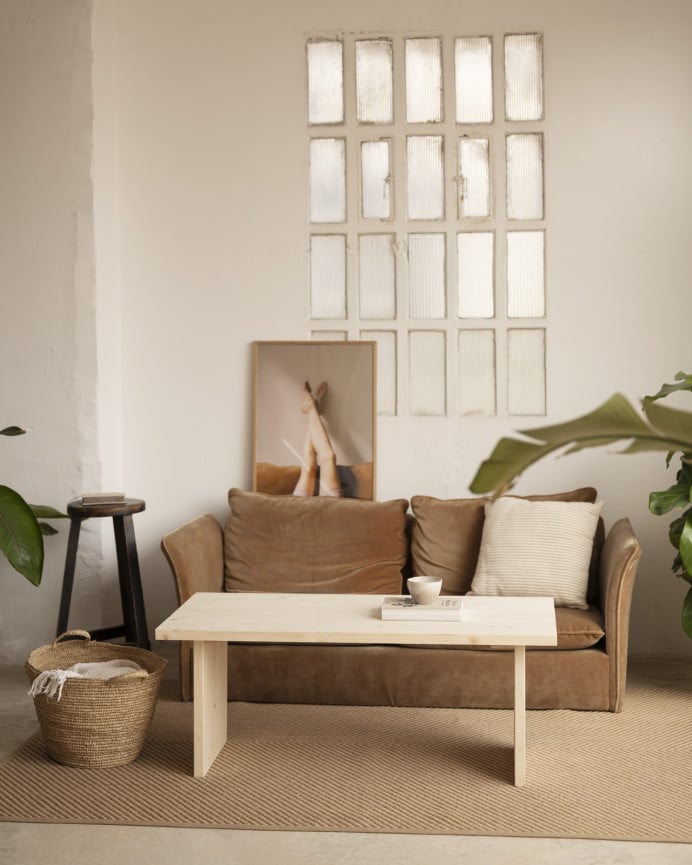 Deco Wood Mesa De Centro De Madera Maciza Acabado Natural De 120x60cm