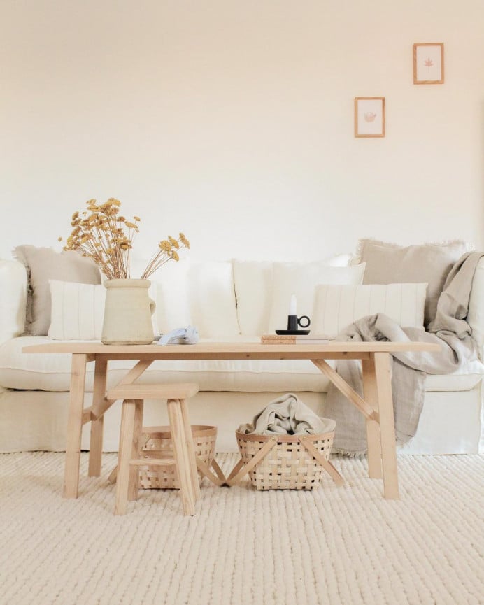 Deco Wood Mesa De Centro De Madera Maciza Acabado Natural De 120x50cm