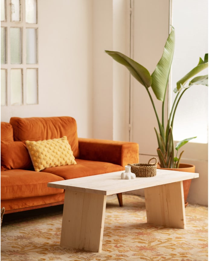 Deco Wood Mesa De Centro De Madera Maciza Acabado Natural De 120x60cm