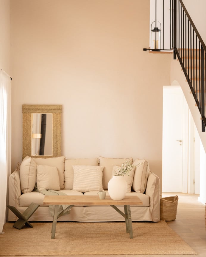 Deco Wood Mesa De Centro De Madera Maciza Acabado Natural Y Verde De 120x50cm