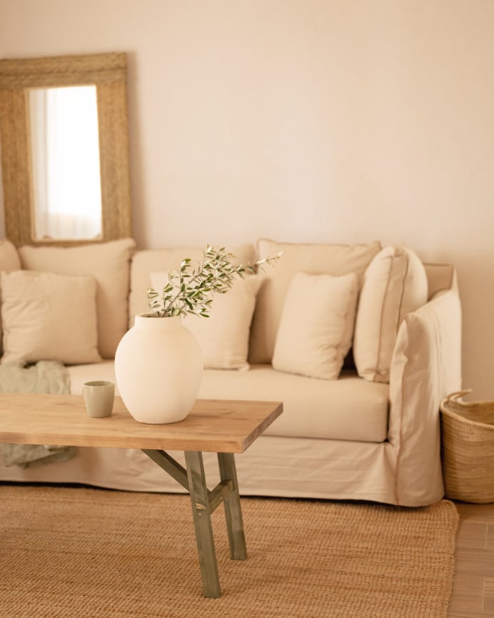 Deco Wood Mesa De Centro De Madera Maciza Acabado Natural Y Verde De 120x50cm