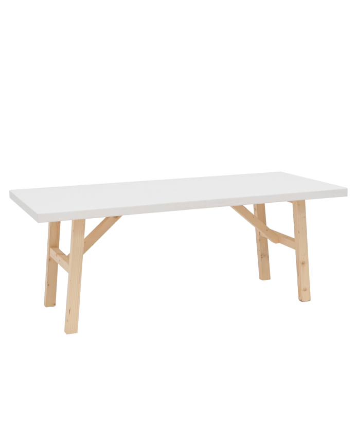 Deco wood Mesa de centro de madera maciza acabado natural y blanco de 120x50cm
