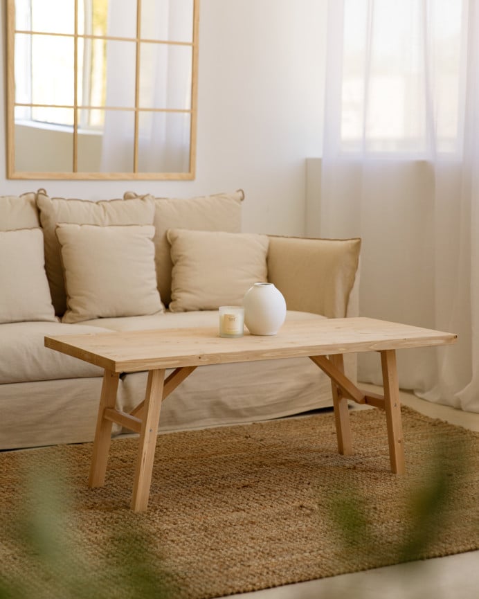 Deco Wood Mesa De Centro De Madera Maciza Acabado Roble Medio De 120x50cm