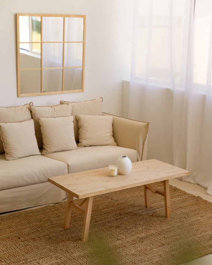 Deco Wood Mesa De Centro De Madera Maciza Acabado Roble Medio De 120x50cm