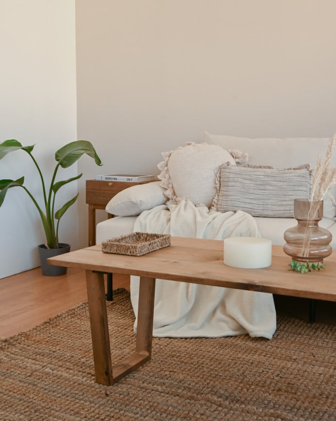 Deco Wood Mesa De Centro De Madera Maciza Acabado Roble Oscuro De 120x60cm