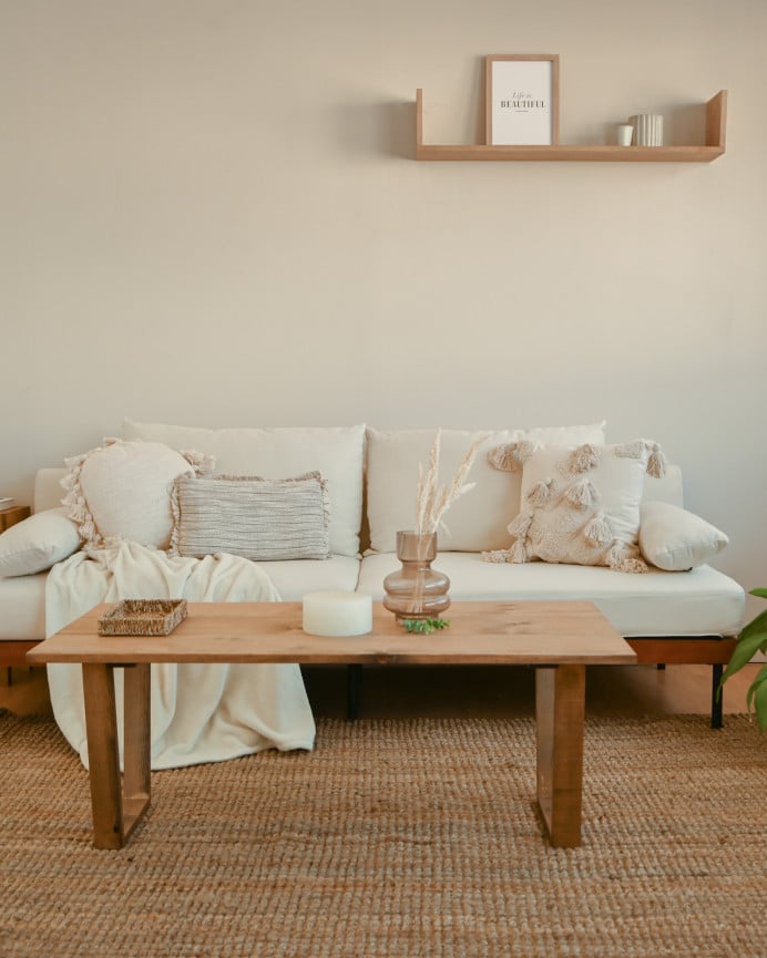 Deco Wood Mesa De Centro De Madera Maciza Acabado Roble Oscuro De 120x60cm