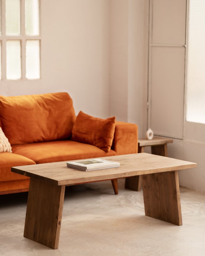 Deco Wood Mesa De Centro De Madera Maciza Acabado Roble Oscuro De 120x60cm