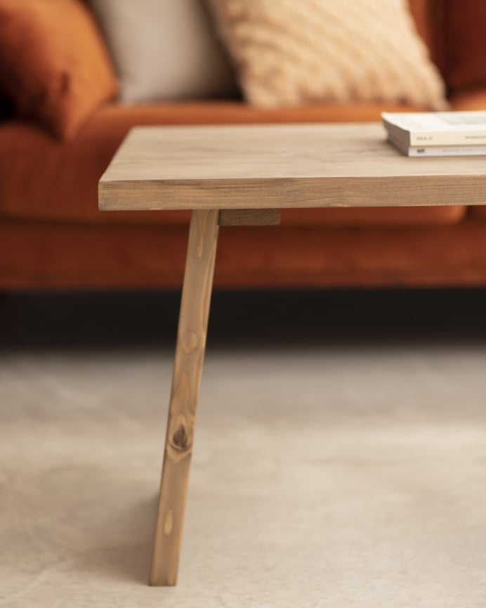 Deco Wood Mesa De Centro De Madera Maciza Acabado Roble Oscuro De 120x60cm