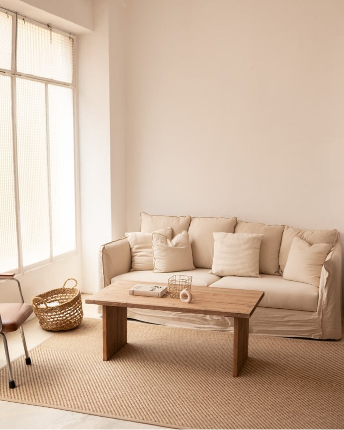 Deco Wood Mesa De Centro De Madera Maciza Acabado Roble Oscuro De 120x60cm