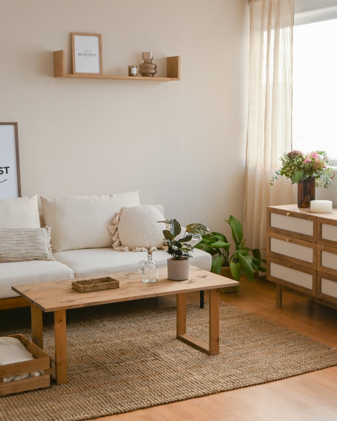 Deco Wood Mesa De Centro De Madera Maciza Acabado Roble Oscuro De 120x60cm