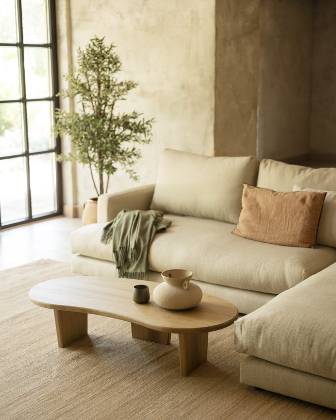 Deco Wood Mesa De Centro De Madera Maciza De álamo De Formas Orgánicas Con Tres Patas De 120cm