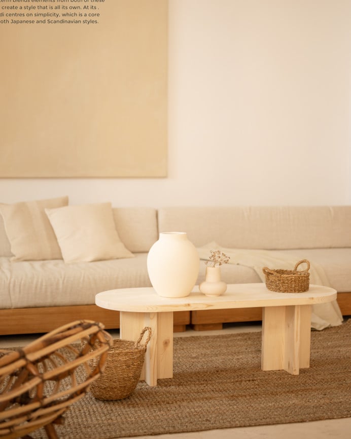 Deco Wood Mesa De Centro De Madera Maciza En Tono Natural De 120x50cm