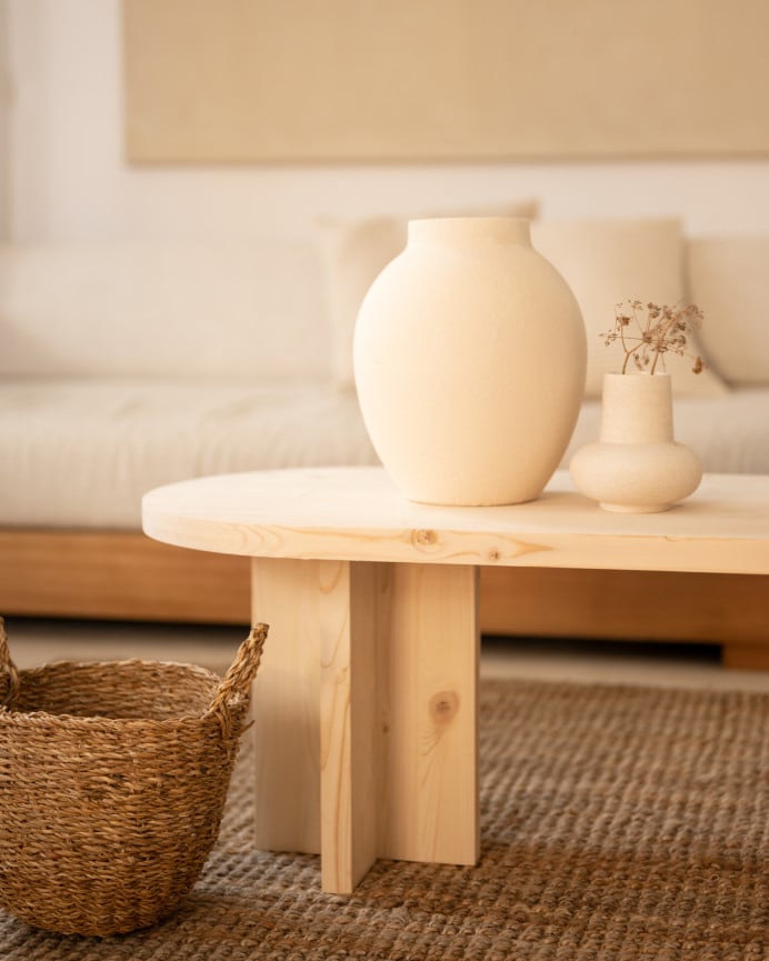 Deco Wood Mesa De Centro De Madera Maciza En Tono Natural De 120x50cm