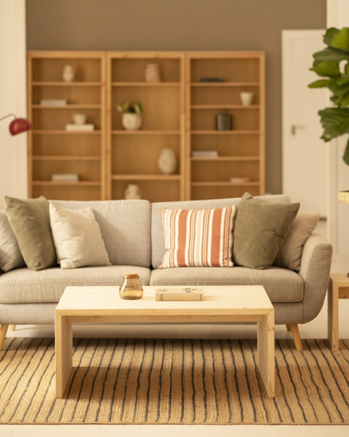 Deco Wood Mesa De Centro De Madera Maciza En Tono Natural De 109 4x45x74cm