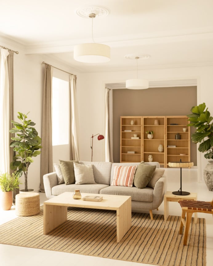 Deco Wood Mesa De Centro De Madera Maciza En Tono Natural De 109 4x45x74cm