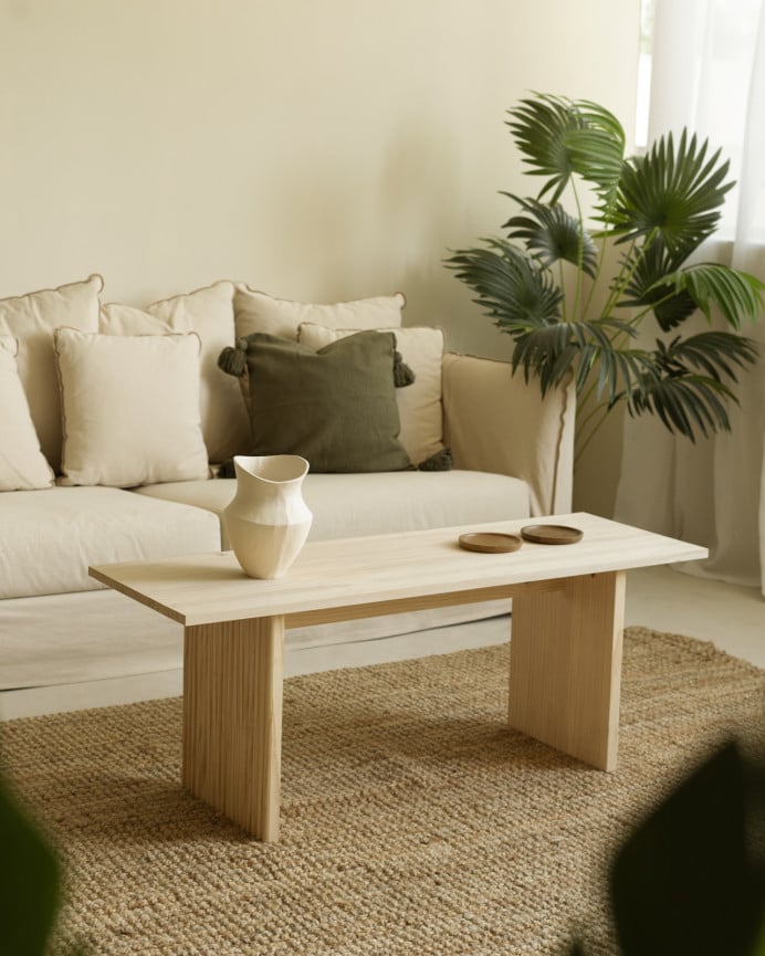 Deco Wood Mesa De Centro De Madera Maciza En Tono Natural De 120cm