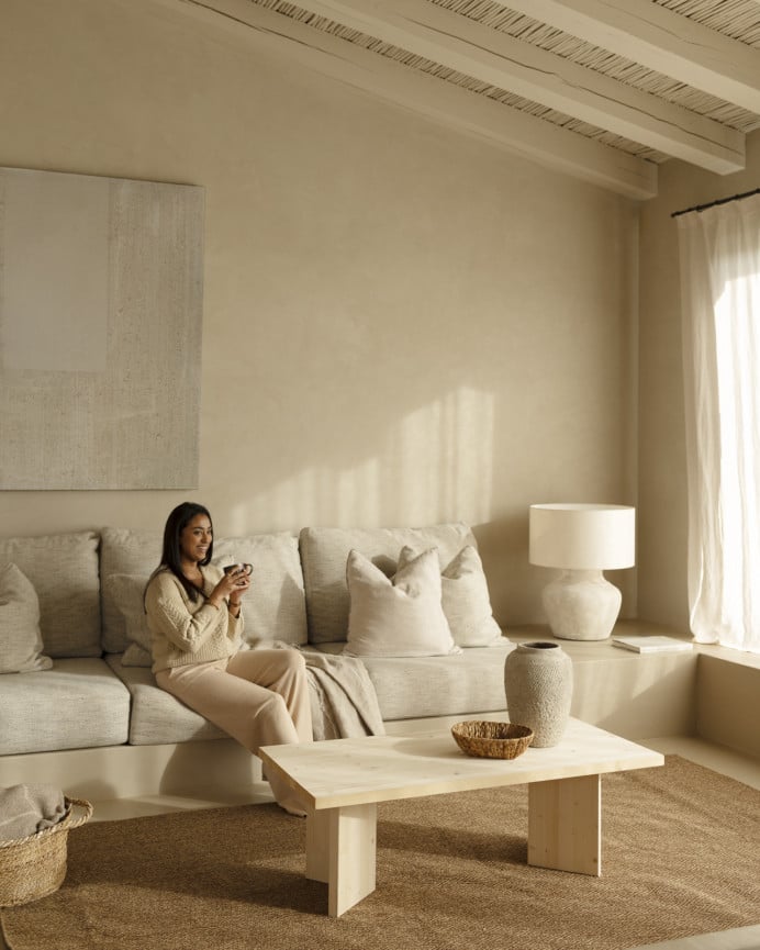 Deco Wood Mesa De Centro De Madera Maciza En Tono Natural De 120x55 Cm