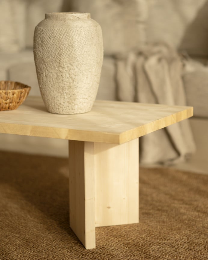 Deco Wood Mesa De Centro De Madera Maciza En Tono Natural De 120x55 Cm