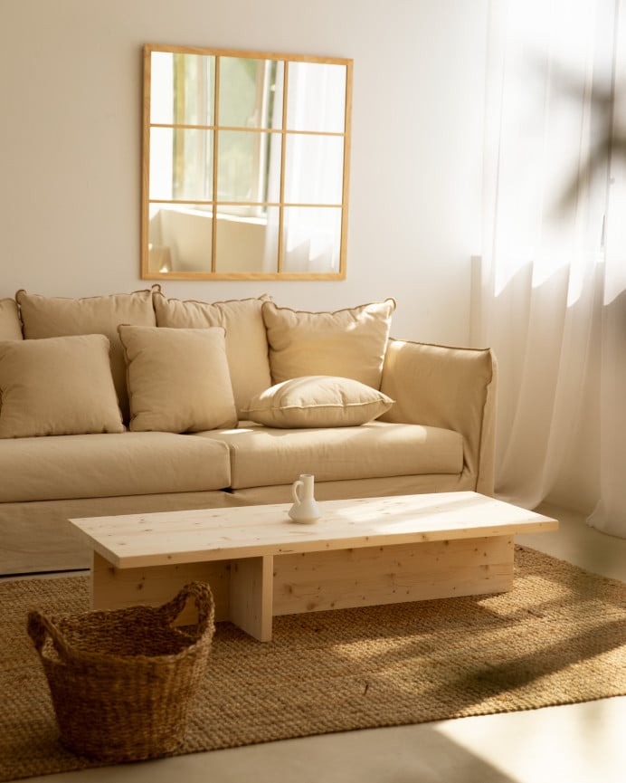 Deco Wood Mesa De Centro De Madera Maciza En Tono Natural De 123 5x27cm