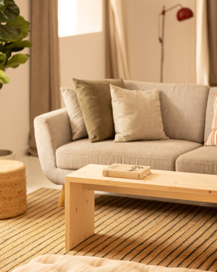 Deco Wood Mesa De Centro De Madera Maciza En Tono Natural De 109 4x59x35cm