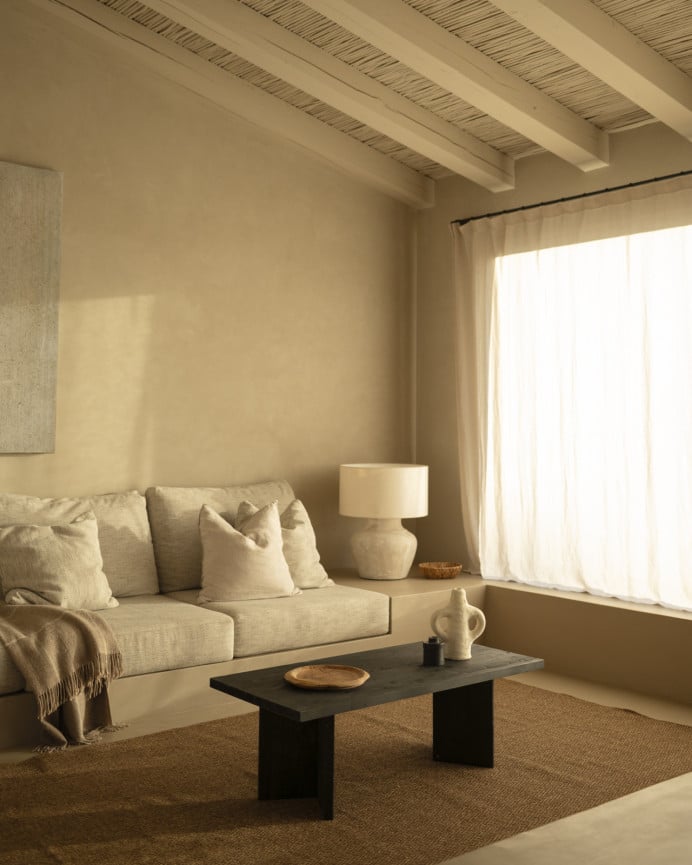 Deco Wood Mesa De Centro De Madera Maciza En Tono Negro De 120x55 Cm