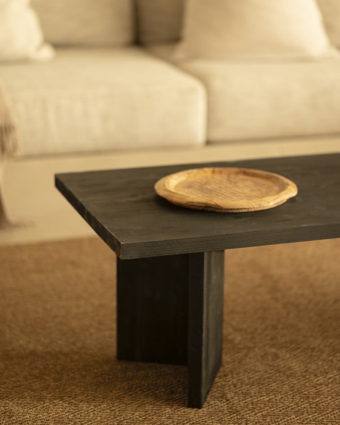 Deco Wood Mesa De Centro De Madera Maciza En Tono Negro De 120x55 Cm