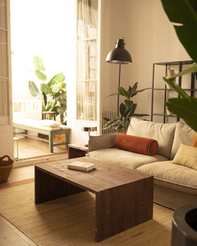 Deco Wood Mesa De Centro De Madera Maciza En Tono Nogal De 109 4x45x74cm