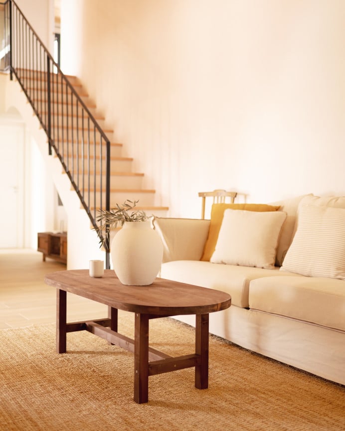 Deco Wood Mesa De Centro De Madera Maciza En Tono Nogal De 120x40cm