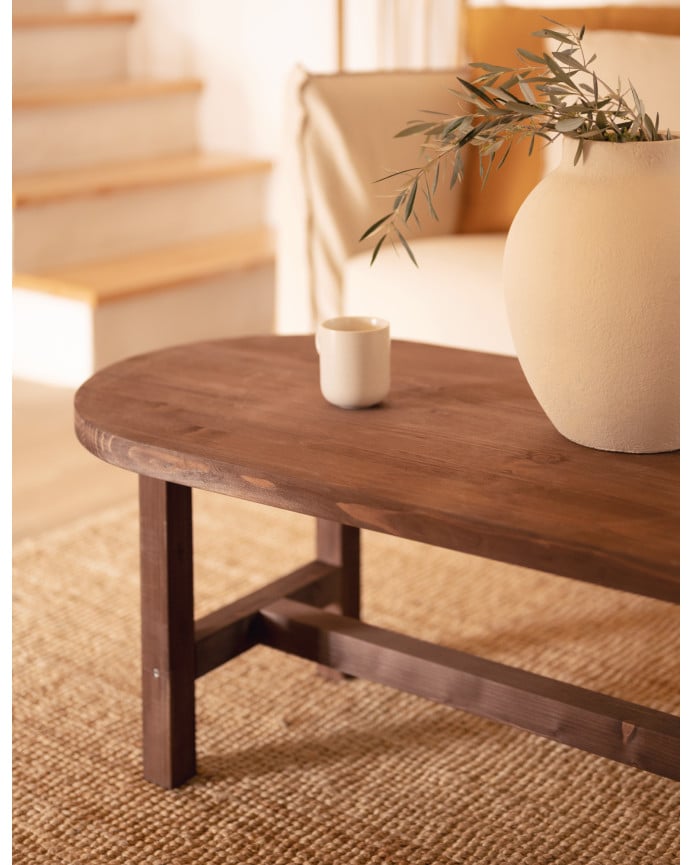 Deco Wood Mesa De Centro De Madera Maciza En Tono Nogal De 120x40cm