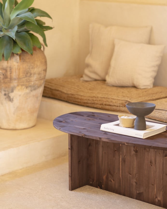 Deco Wood Mesa De Centro De Madera Maciza En Tono Nogal De 130cm