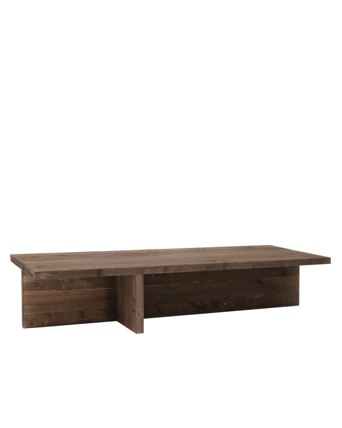 Deco wood Mesa de centro de madera maciza en tono nogal de 123 5x27cm