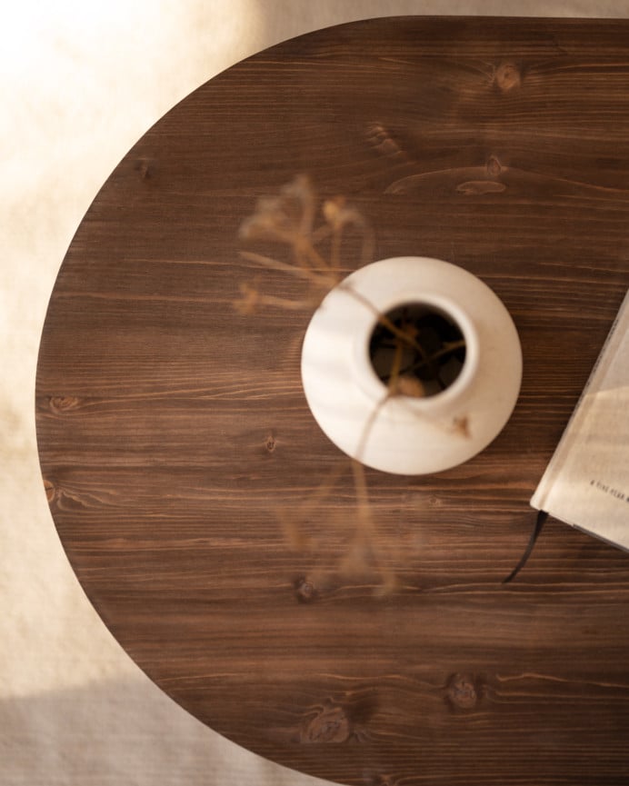 Deco Wood Mesa De Centro De Madera Maciza En Tono Nogal De De 120x50cm