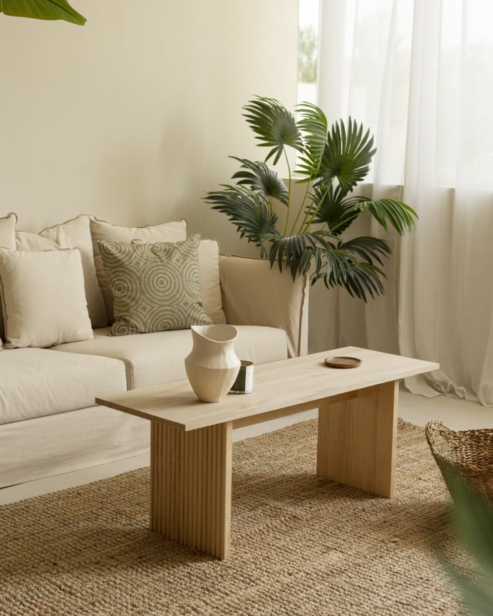 Deco Wood Mesa De Centro De Madera Maciza En Tono Roble Medio De 120cm