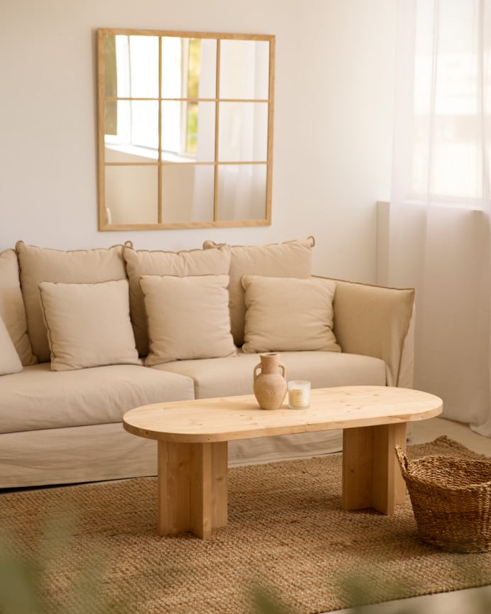 Deco Wood Mesa De Centro De Madera Maciza En Tono Roble Medio De 120x50cm