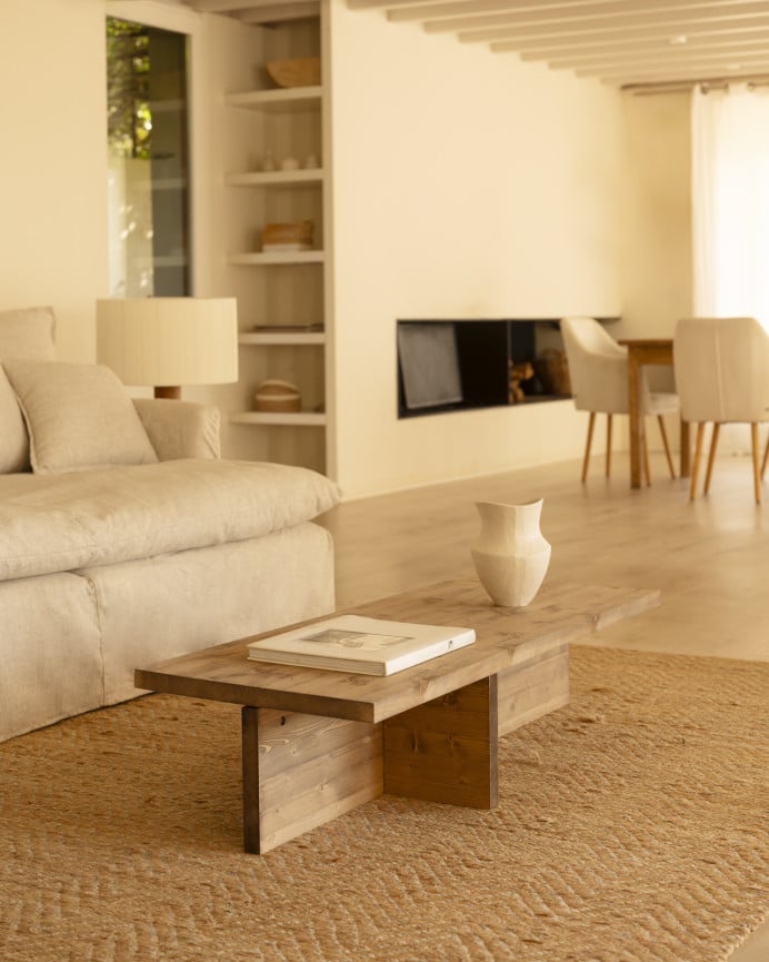 Deco Wood Mesa De Centro De Madera Maciza En Tono Roble Oscuro De 123 5x27cm