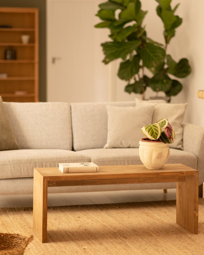 Deco Wood Mesa De Centro De Madera Maciza En Tono Roble Oscuro De 109 4x59x35cm