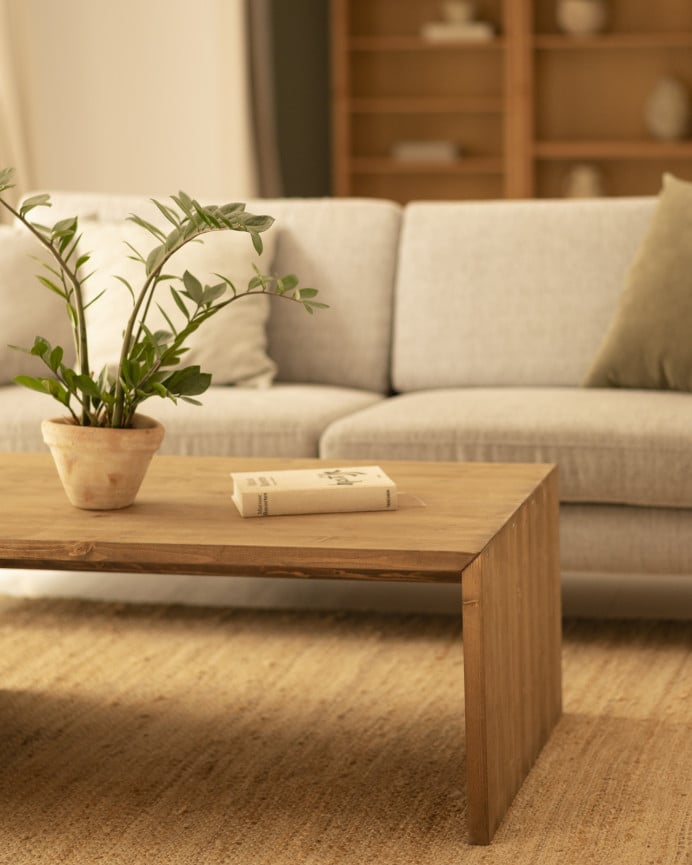 Deco Wood Mesa De Centro De Madera Maciza En Tono Roble Oscuro De 109 4x45x74cm