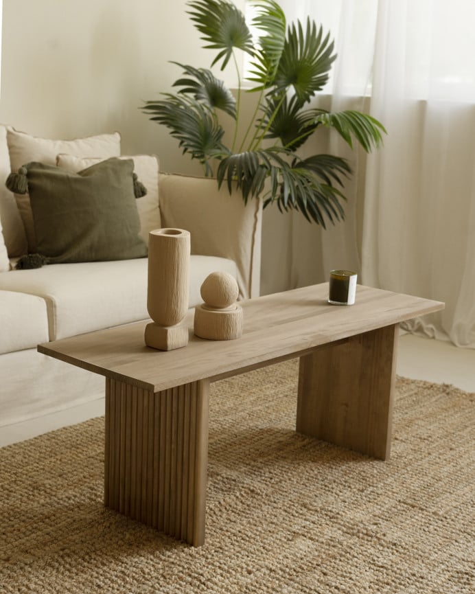 Deco Wood Mesa De Centro De Madera Maciza En Tono Roble Oscuro De 120cm