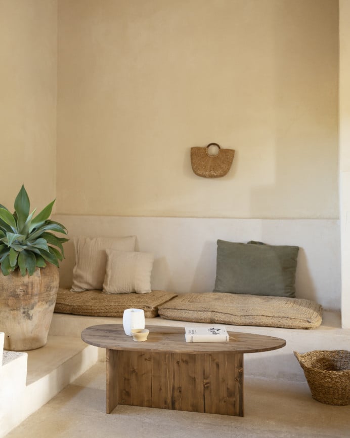 Deco Wood Mesa De Centro De Madera Maciza En Tono Roble Oscuro De 130cm