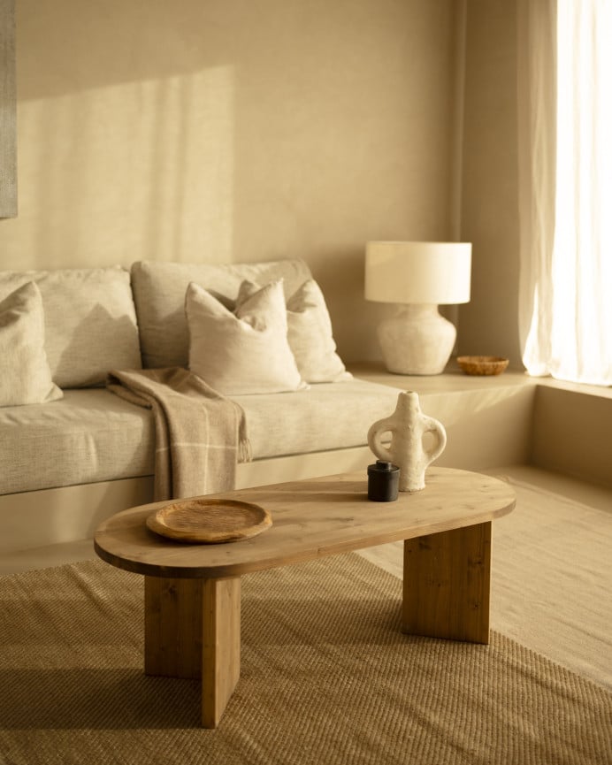 Deco Wood Mesa De Centro De Madera Maciza En Tono Roble Oscuro De 120cm