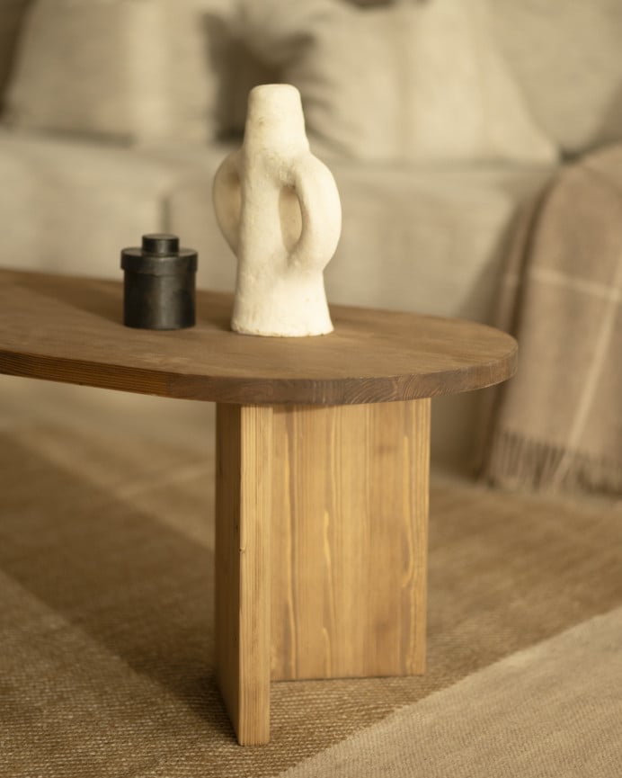 Deco Wood Mesa De Centro De Madera Maciza En Tono Roble Oscuro De 120cm