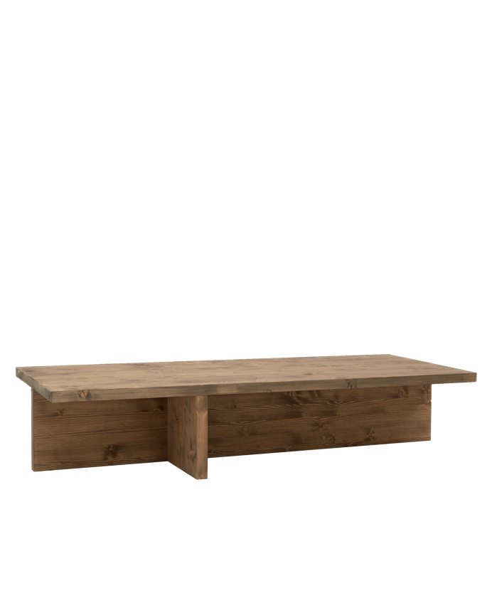 Deco wood Mesa de centro de madera maciza en tono roble oscuro de 123 5x27cm