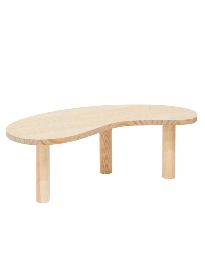 Deco wood Mesa de centro de madera maciza formas orgánicas en tono natural de 40x100cm