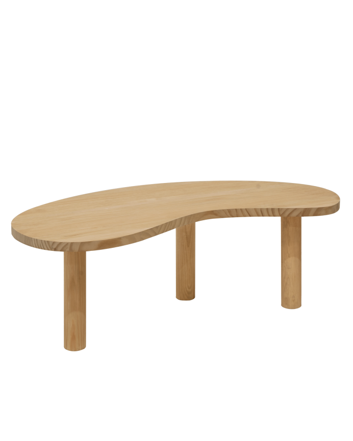 Deco wood Mesa de centro de madera maciza formas orgánicas en tono roble medio de 40x100cm