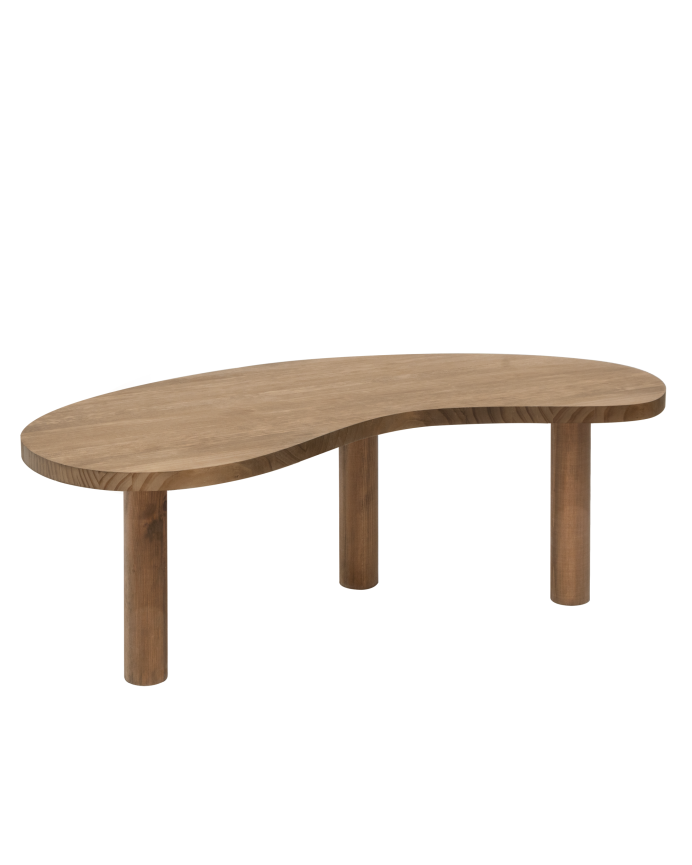 Deco wood Mesa de centro de madera maciza formas orgánicas en tono roble oscuro de 40x100cm