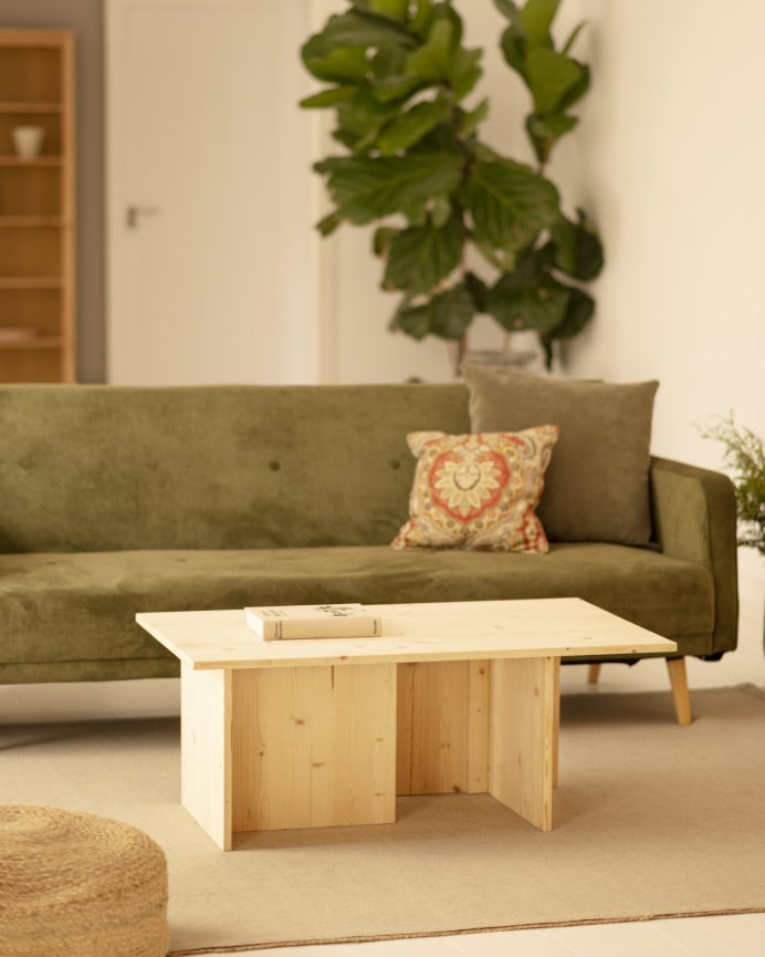 Deco Wood Mesa De Centro De Madera Maciza Tono Natural 40x100cm