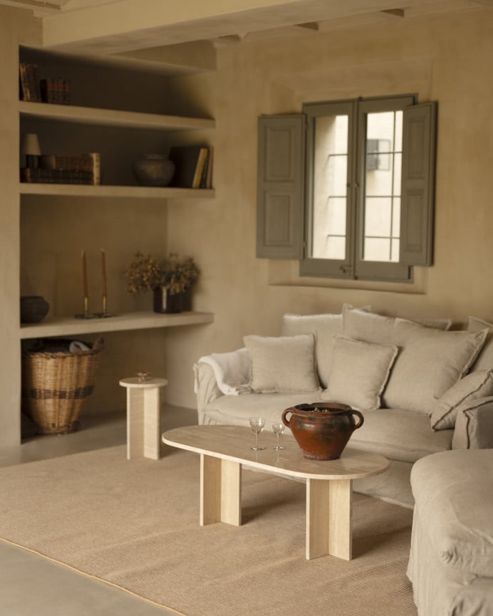 Deco Wood Mesa De Centro De Mármol Travertino De 120x50cm