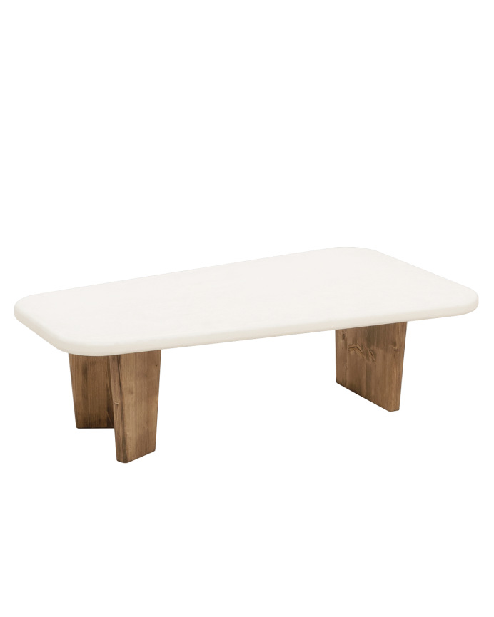 Deco Wood Mesa De Centro De Microcemento Con Tres Patas De Madera Tono Roble Oscuro De 100cm