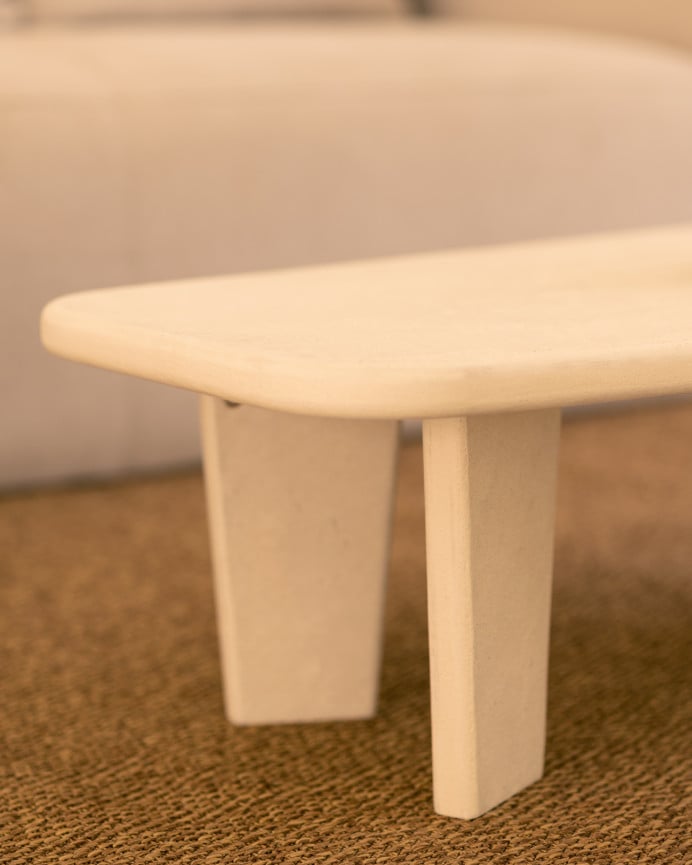 Deco Wood Mesa De Centro De Microcemento Con Tres Patas Tono Blanco Roto De 100cm