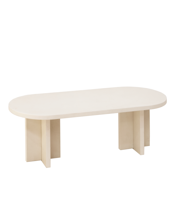 Deco wood Mesa de centro de microcemento en tono blanco roto de 120x50cm